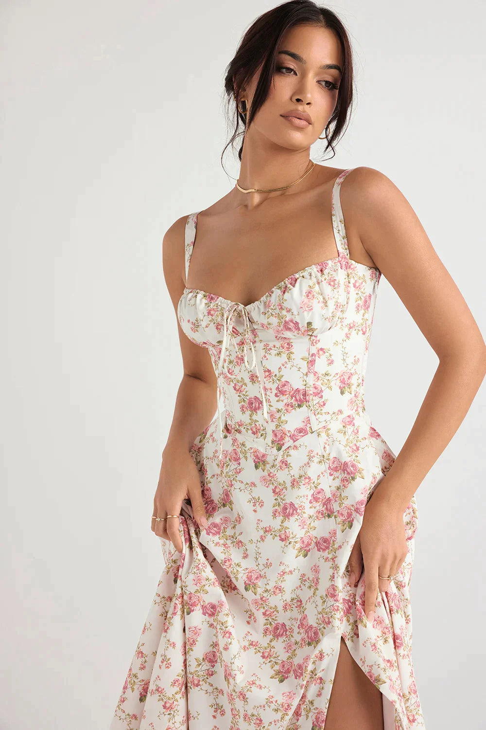 Leivere Floral Bustier Midriff Waist Shaper Dress, Comfortable Beauty-No  Underwire-Print Bustier Sundress (V,M)